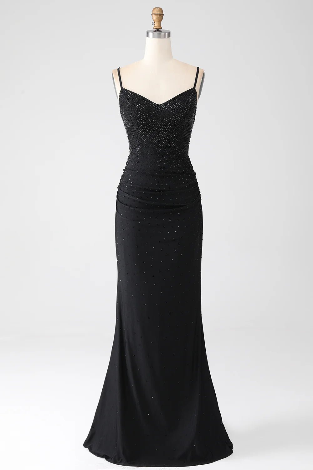 DingJiDress Mermaid Black Beaded Prom Dress with Ruffles