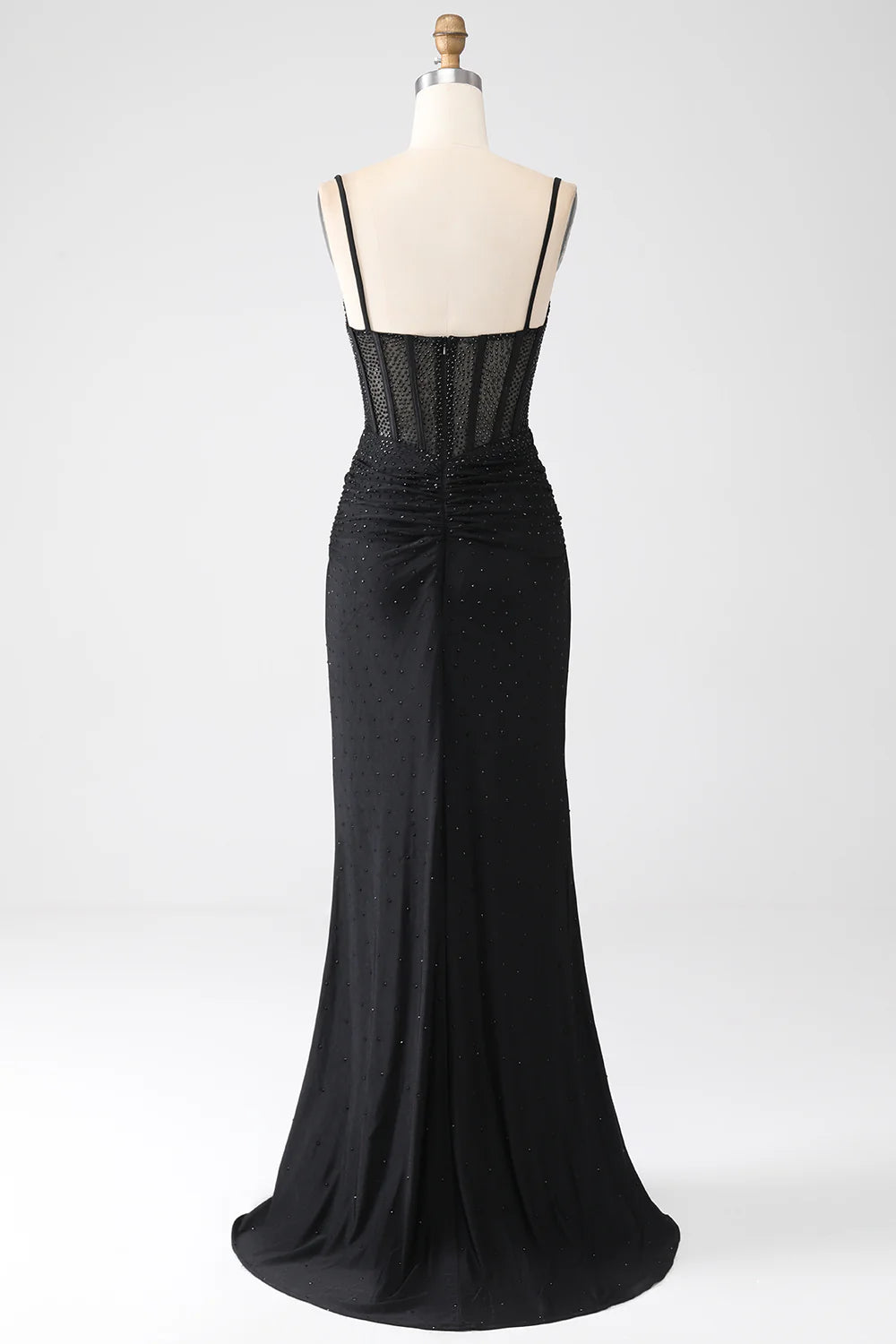 DingJiDress Mermaid Black Beaded Prom Dress with Ruffles
