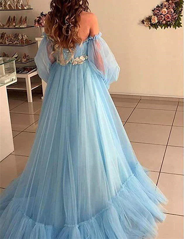 DingJiDress Quinceanera Dresses Tulle Off the Shoulder Modern Prom Dresses Long Sleeve