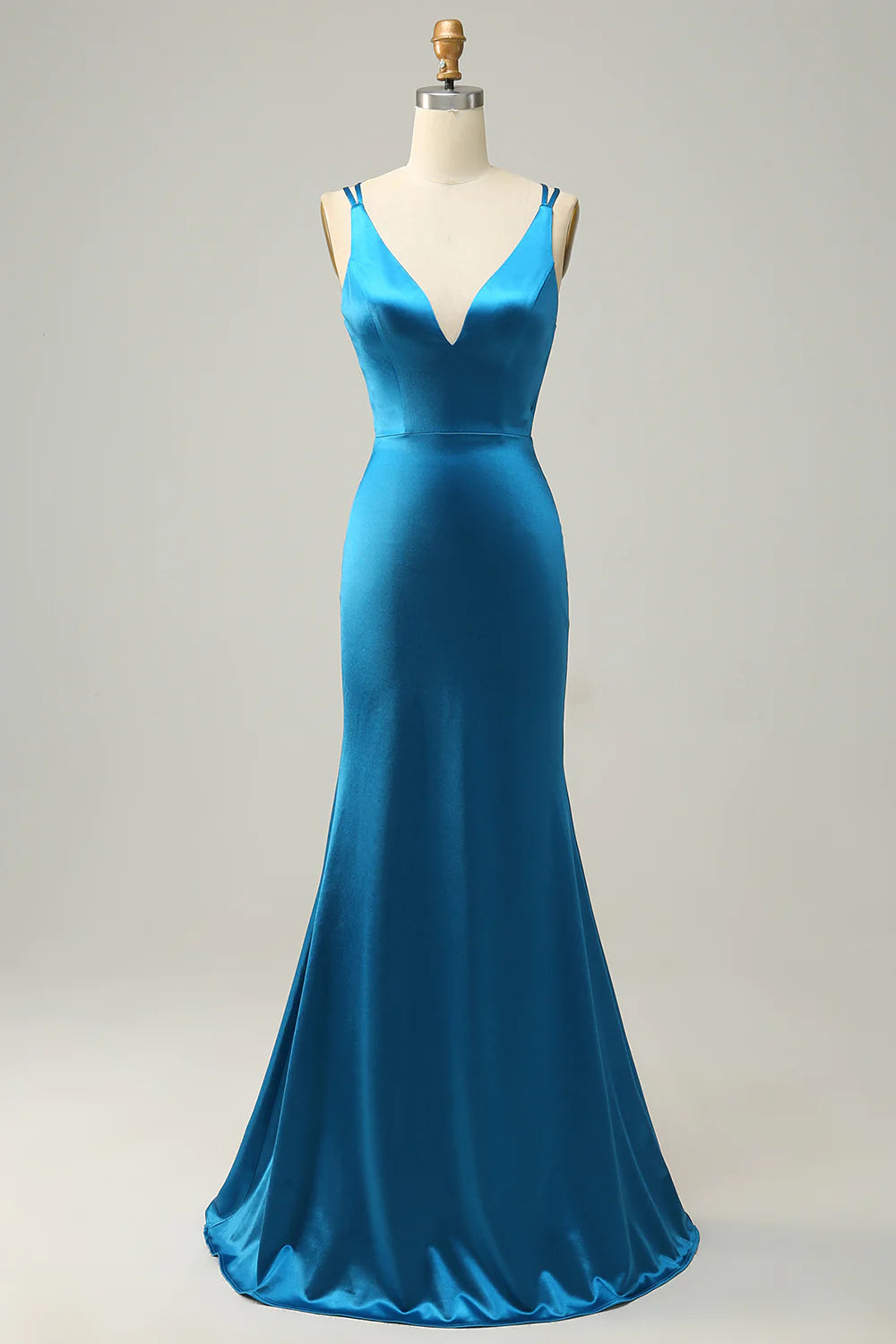 DingJiDress Peacock Blue Mermaid Backless Long Prom Dress