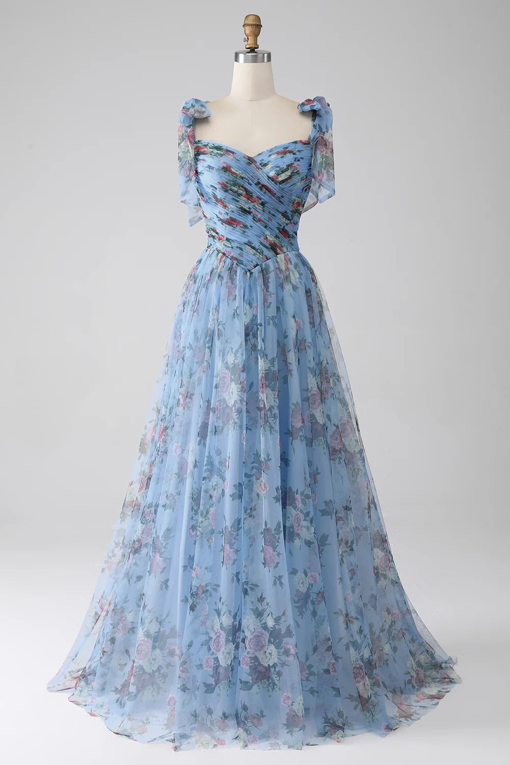DingJiDress A-Line Lavender Printed Adjustable Straps Long Prom Dress