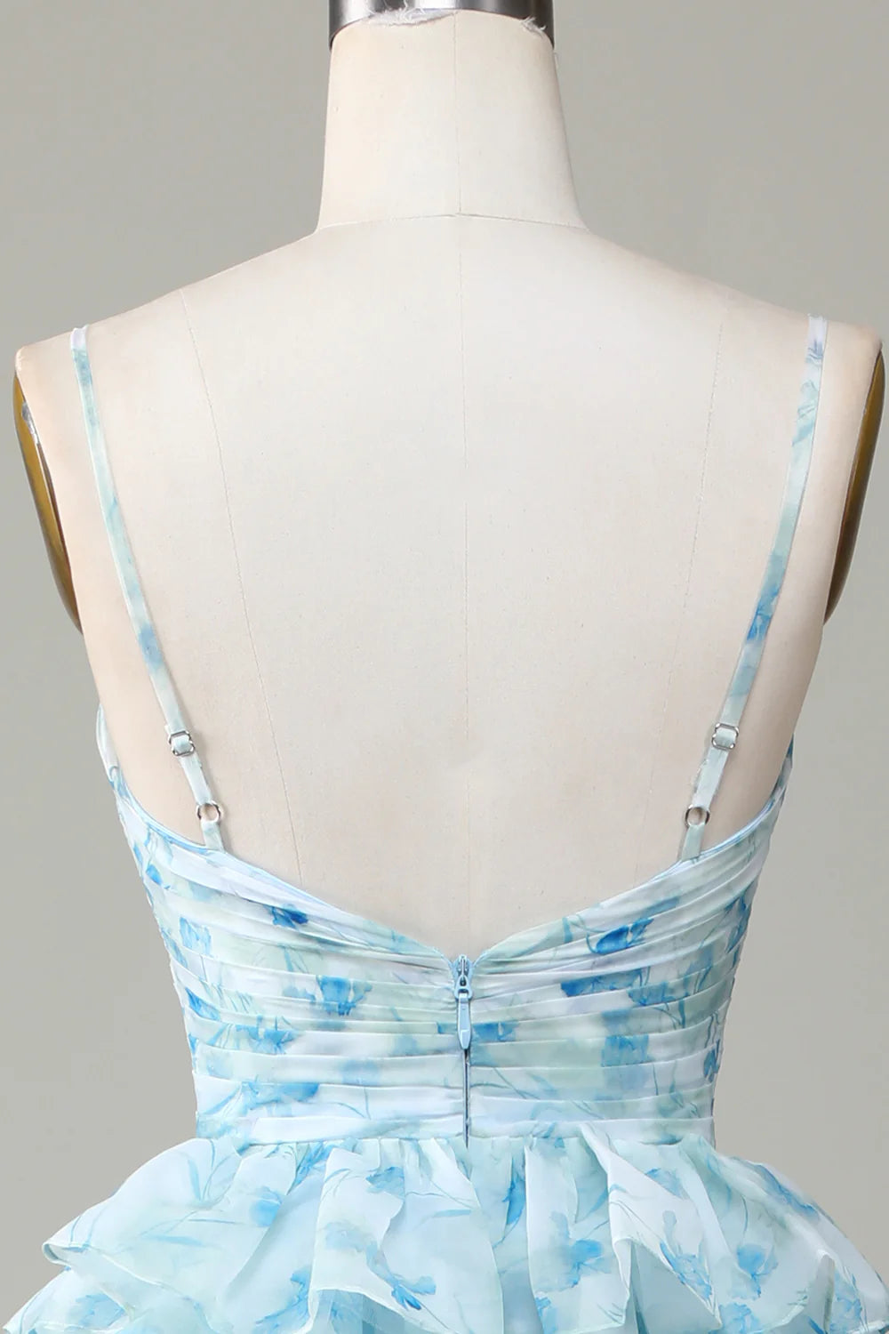 DingJiDress Spaghetti Straps Cut Out Tiered Blue Bridesmaid Dress