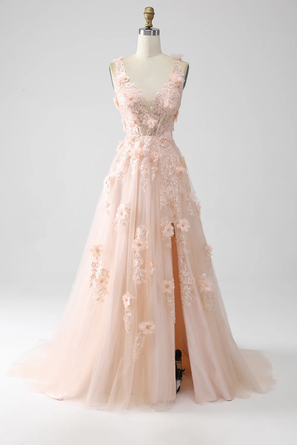 DingJiDress Blush A-Line Spaghetti Straps Long Prom Dress with Appliques