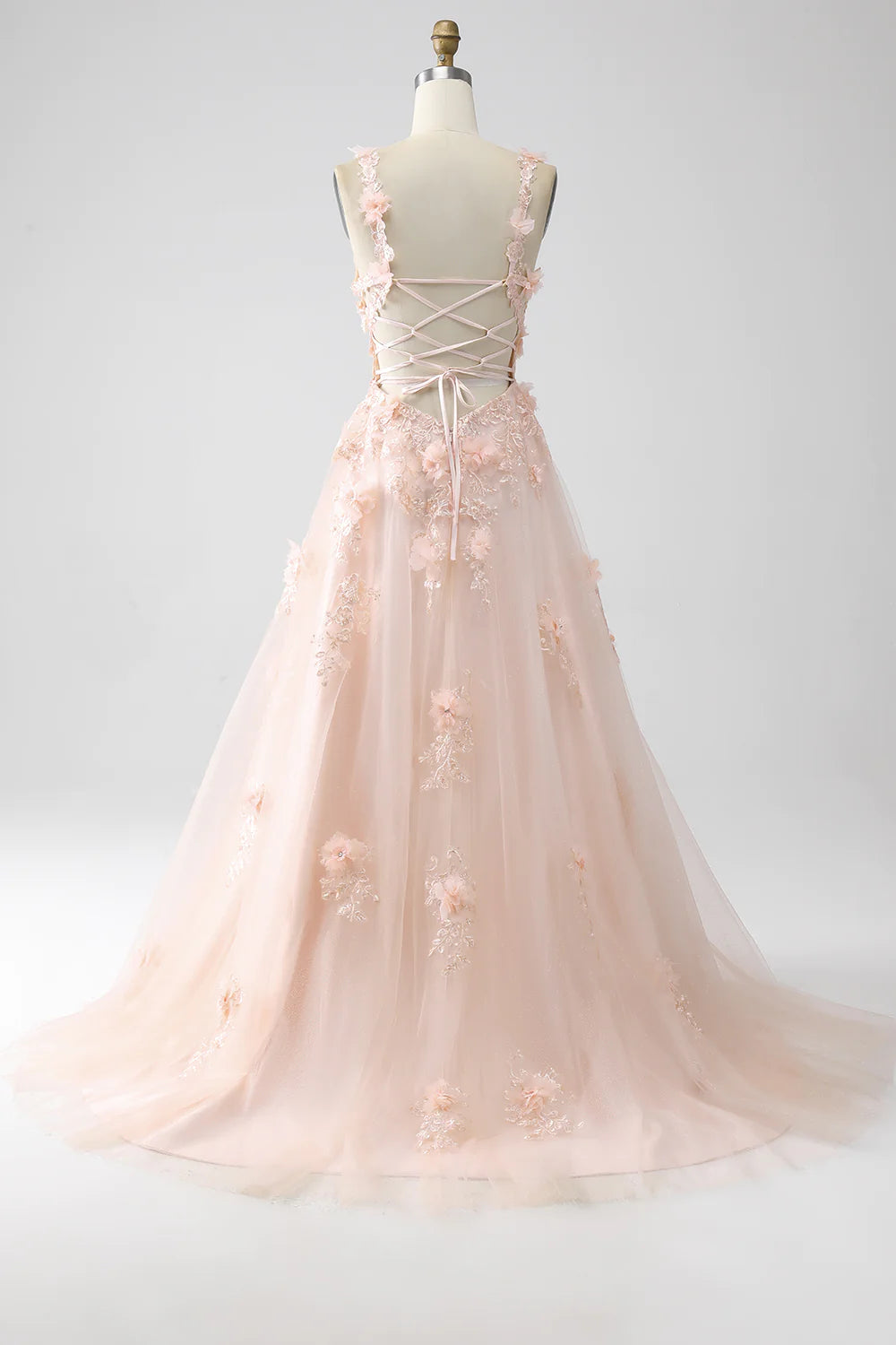DingJiDress Blush A-Line Spaghetti Straps Long Prom Dress with Appliques