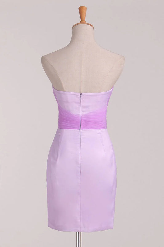 DingJiDress Sheath Bridesmaid Dresses Satin Short/Mini Sweetheart