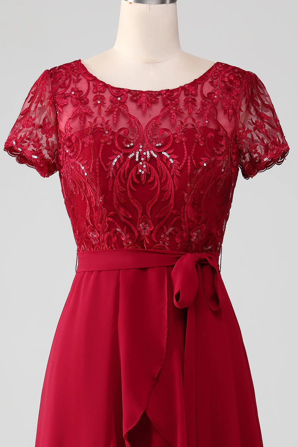 DingJiDress Elegant Fall Wedding Guest Dress Burgundy A Line Sparkly Sequin Mother of Bride Dress with Appliques
