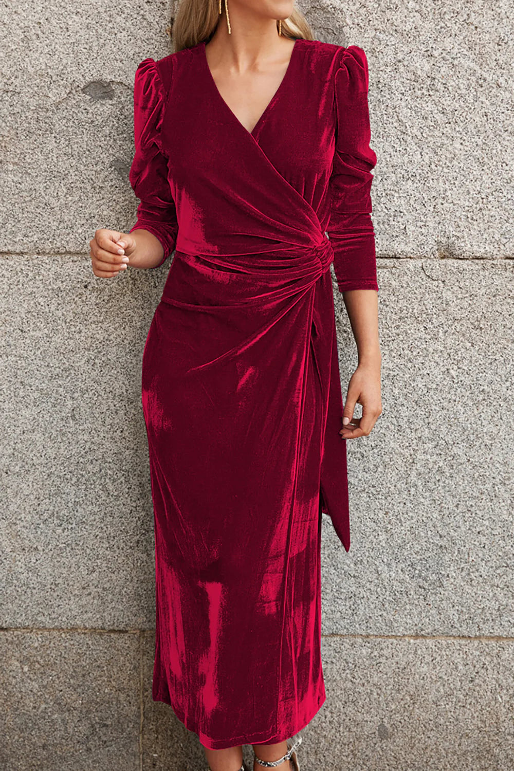 DingJiDress Elegant Mother of The Bride Dark Green V Neck Velvet Evening Gown Dress With Long Sleeves