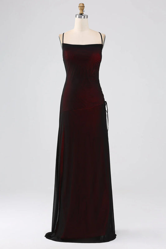 DingJiDress Black Red Sheath Wedding Guest Dresses Spaghetti Straps Floor Length Bridesmaid Dress With Elasticity