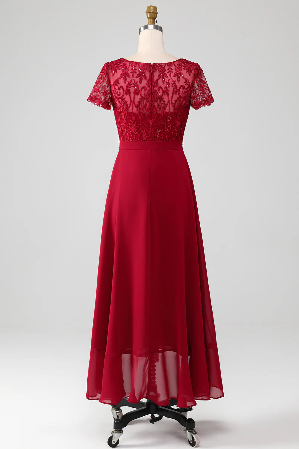 DingJiDress Elegant Fall Wedding Guest Dress Burgundy A Line Sparkly Sequin Mother of Bride Dress with Appliques