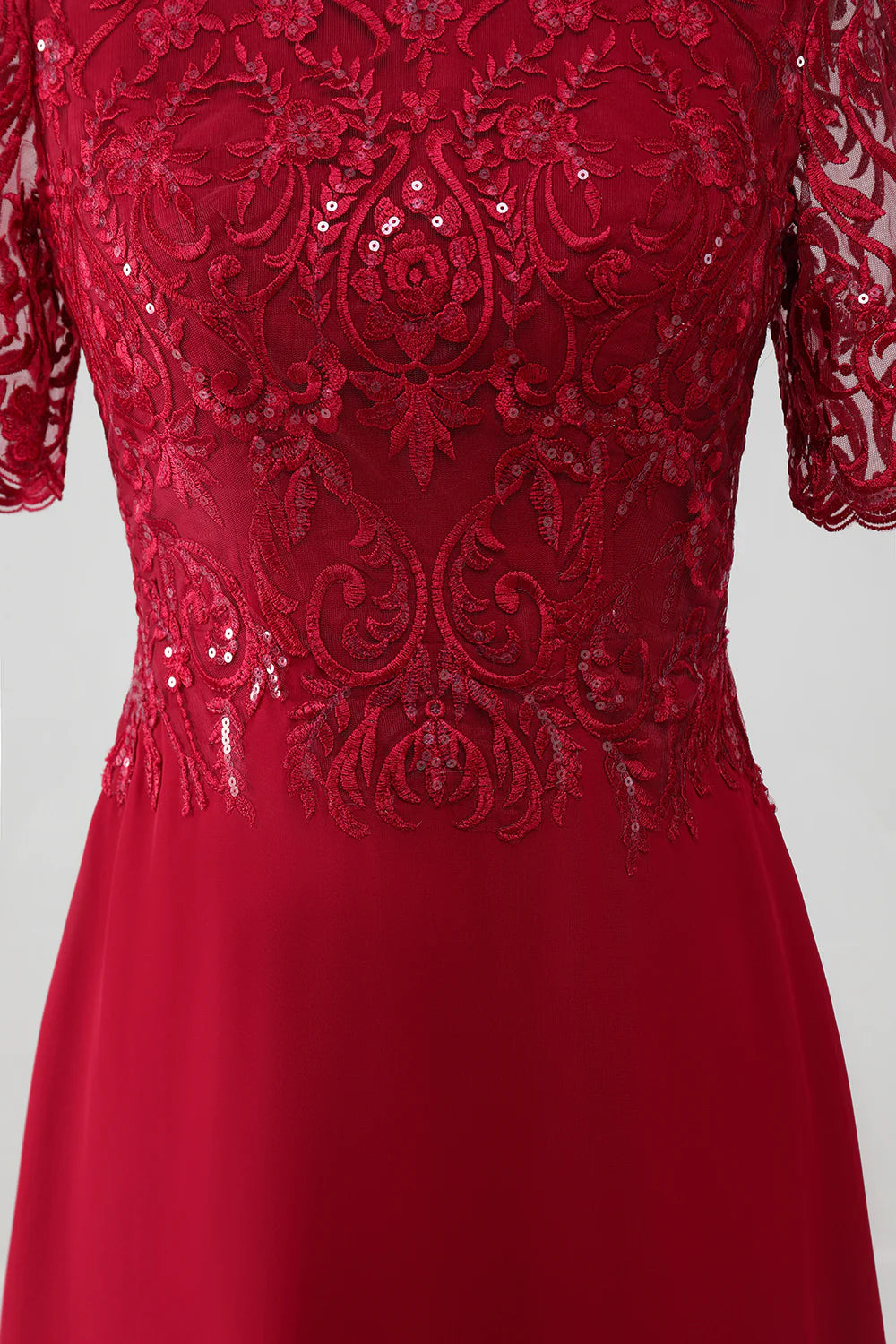 DingJiDress Elegant Fall Wedding Guest Dress November Sparkly Burgundy A Line Round Neck Sequin Mother of Bride Dress with Appliques
