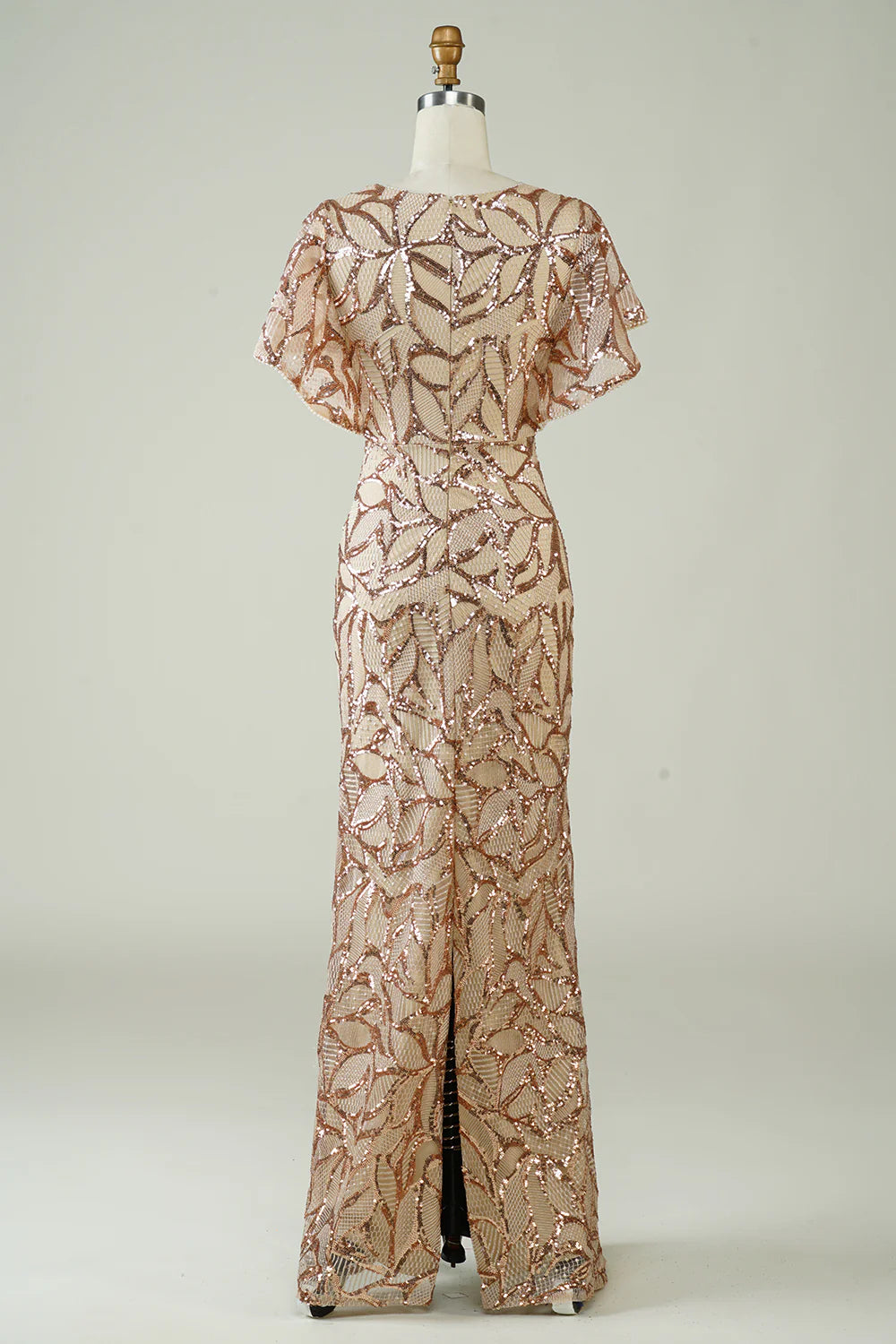 DingJiDress Champagne Sequins Long Prom Dress with Slit Back