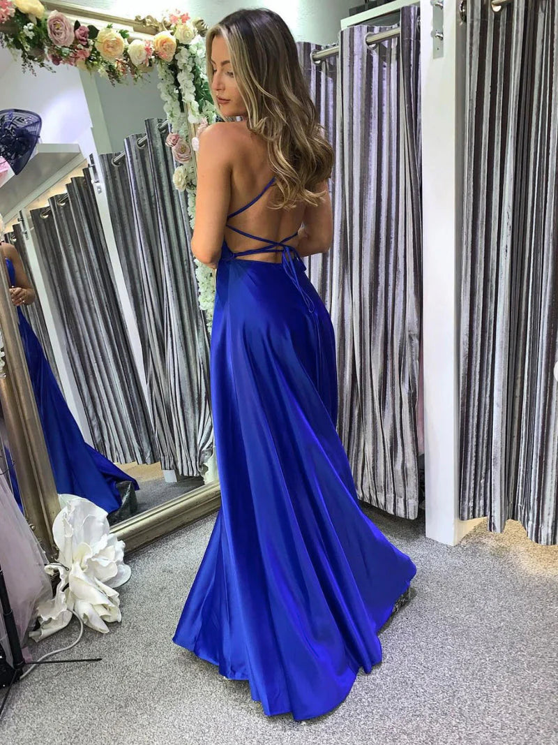 DingJiDress Prom Dresses Straps Sexy Sleeveless Evening Dress Slit Open Back
