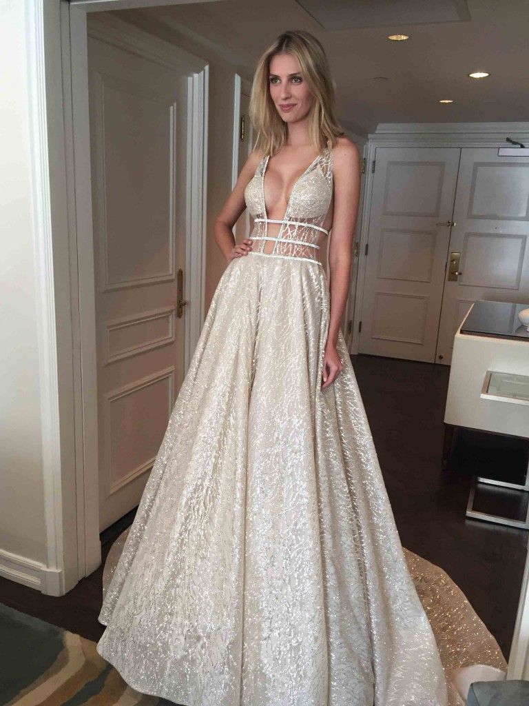 DingJiDress Prom Dresses Sparkly Deep V Neck Straps Wedding Dress Sequin