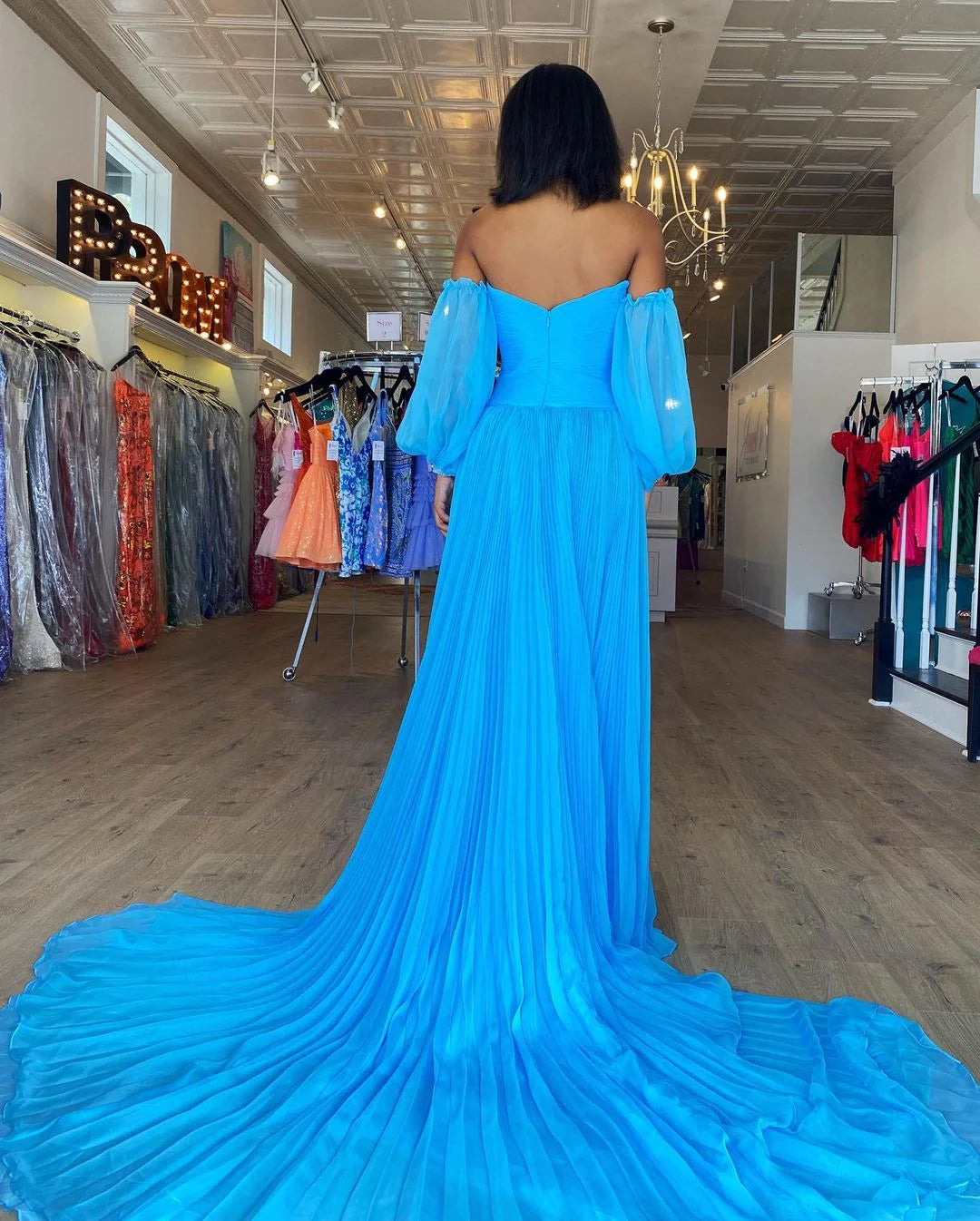 DingJiDress A Line Sweetheart Chiffon Prom Dresses with slit beades Charming