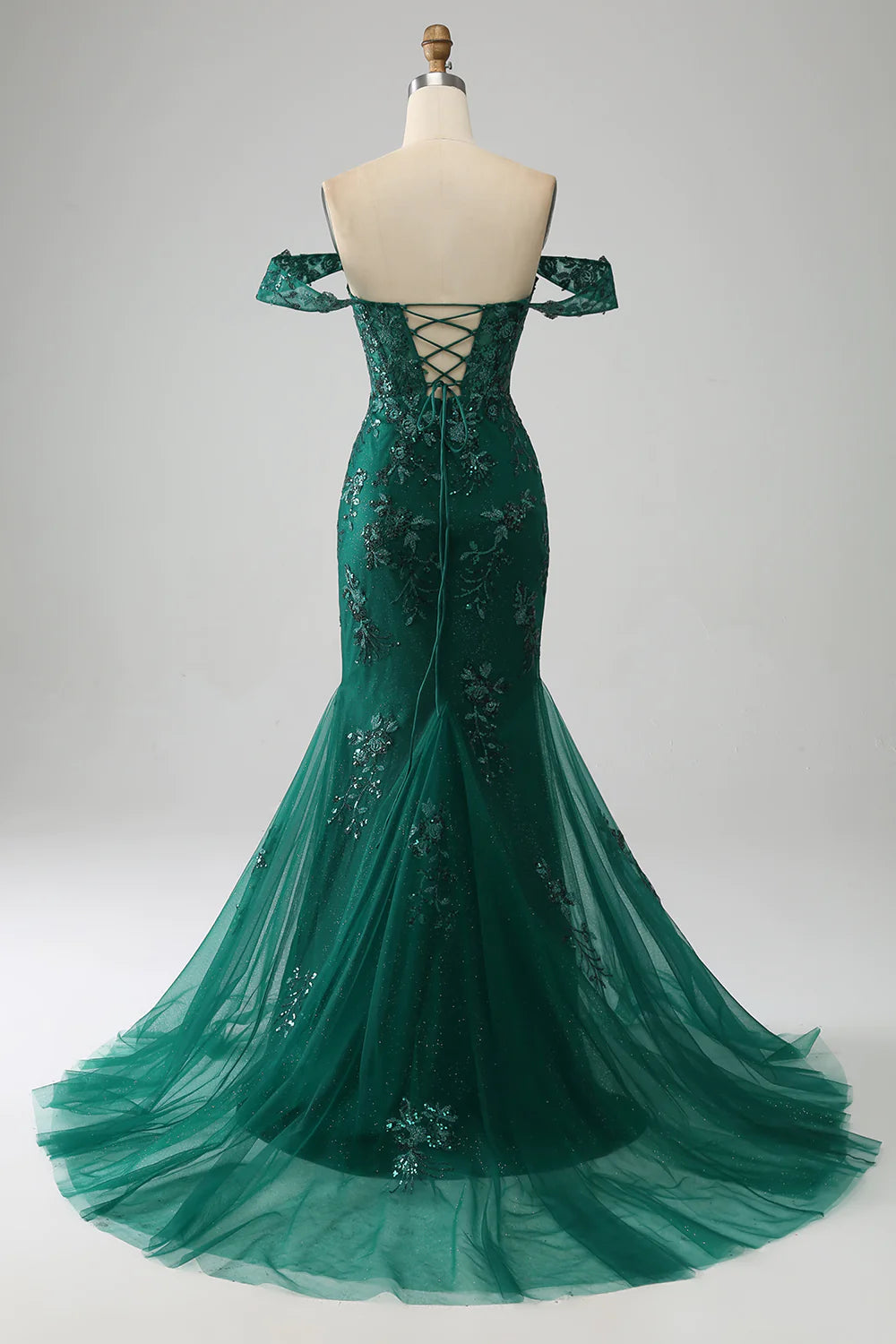 DingJiDress Mermaid Off The Shoulder Dark Green Prom Dress with Appliques