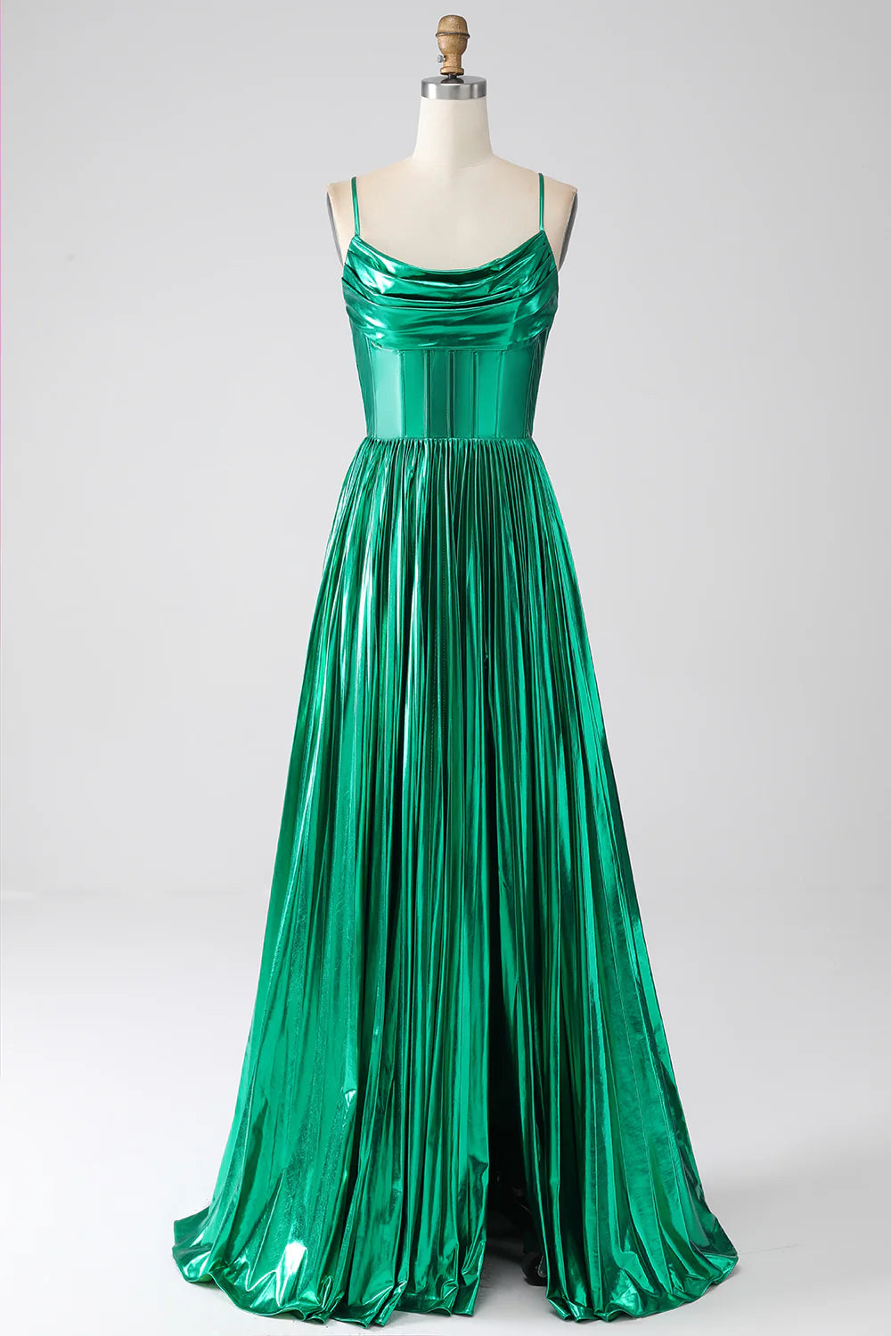 DingJiDress A-line Dark Green Corset Prom Dress with Slit