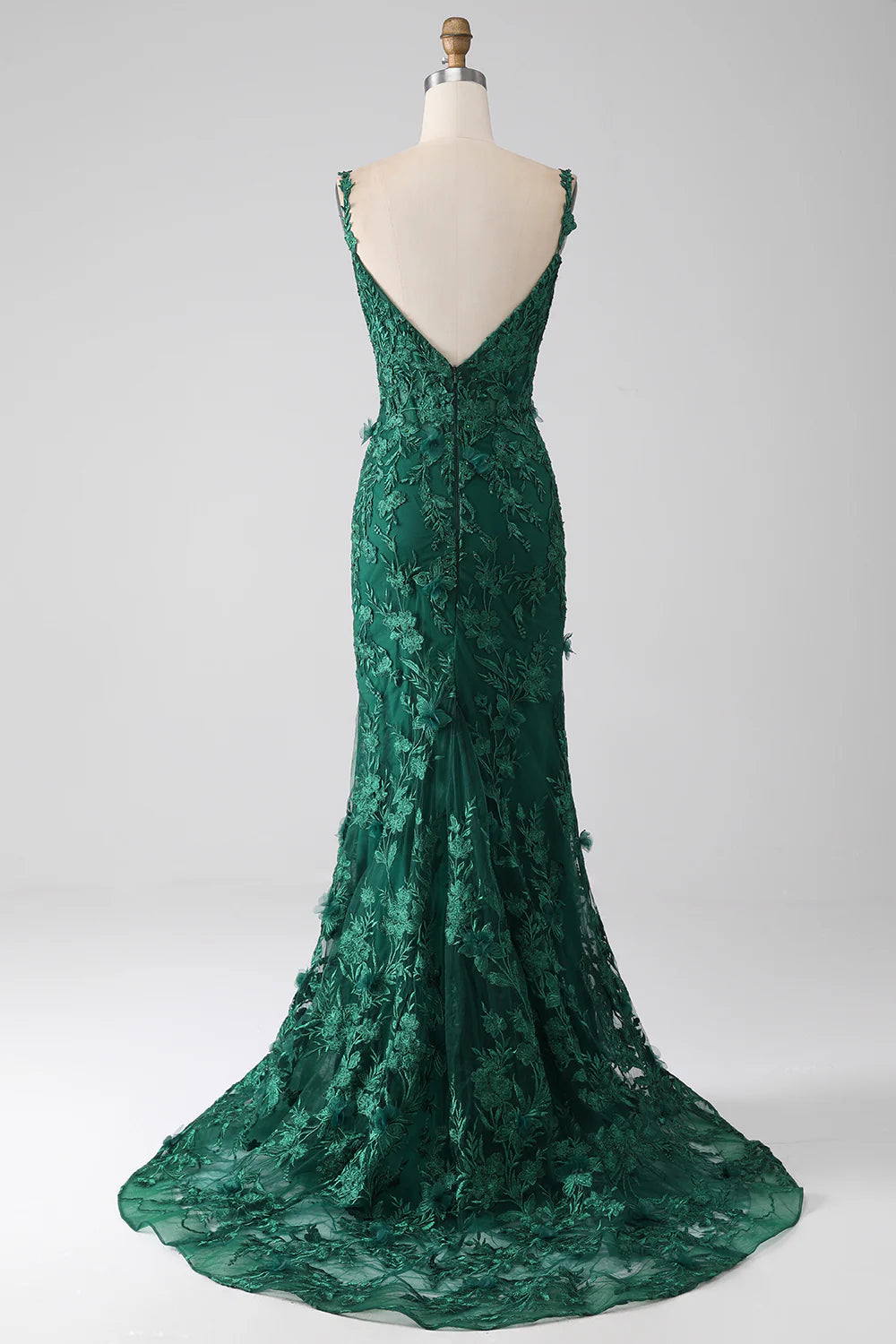 DingJiDress Dark Green Mermaid Spaghetti Straps Long Prom Dress with Appliques