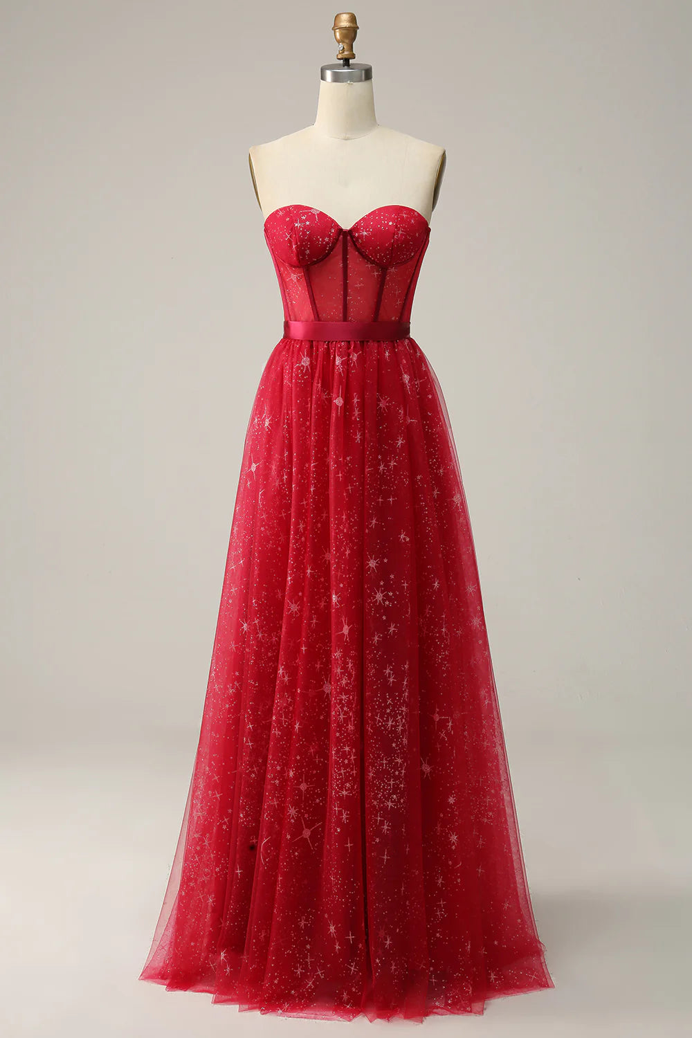 DingJiDress Red Strapless Tulle Corset Prom Dress