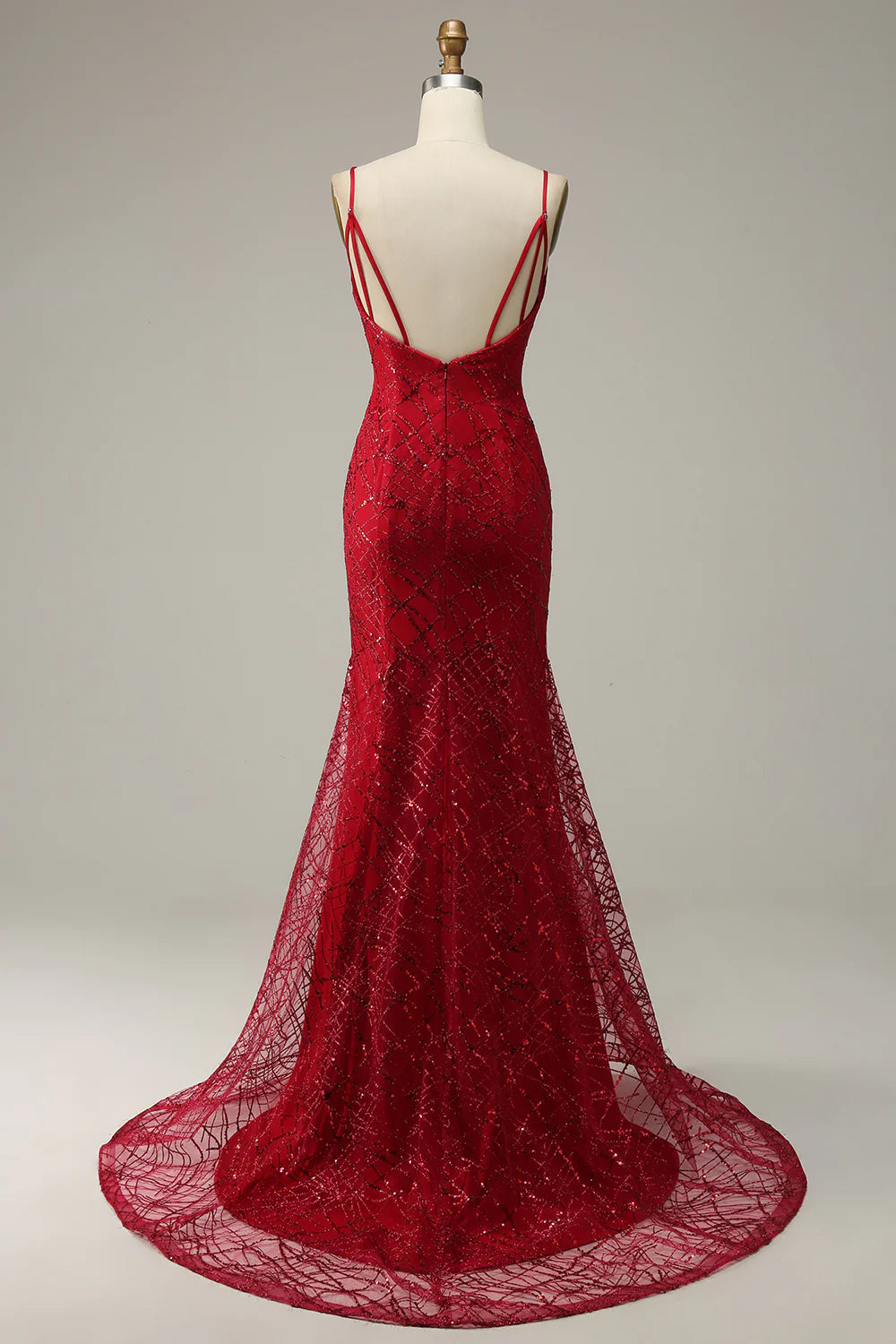 DingJiDress Dark Red Spaghetti Straps Mermaid Prom Dress with Slit