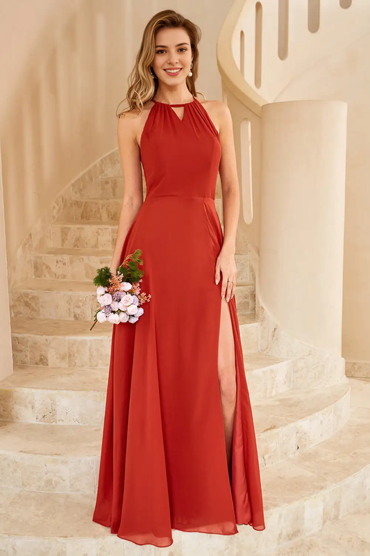DingJiDress A Line Halter Backless Side Fork Elegant Simple Party Dress Hot Sale Prom Dress