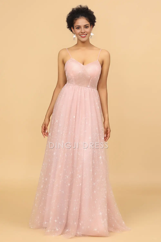 DingJiDress A Line Spaghetti Strap Low-Cut V Neck Backless Exquisite Party Dress Hot Sale Prom Dress