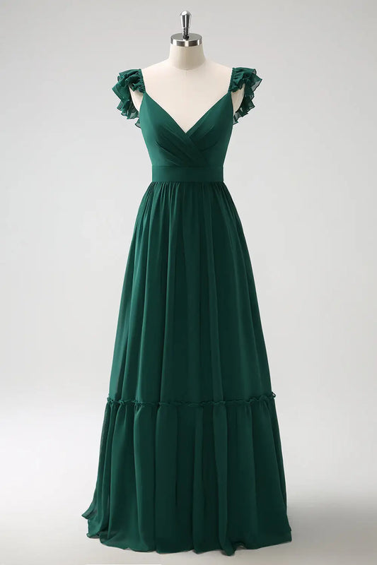 DingJiDress A Line V Neck Ruched Shoulder Strap Sleeveless Backless Elegant Party Dress Hot Sale Prom Dress