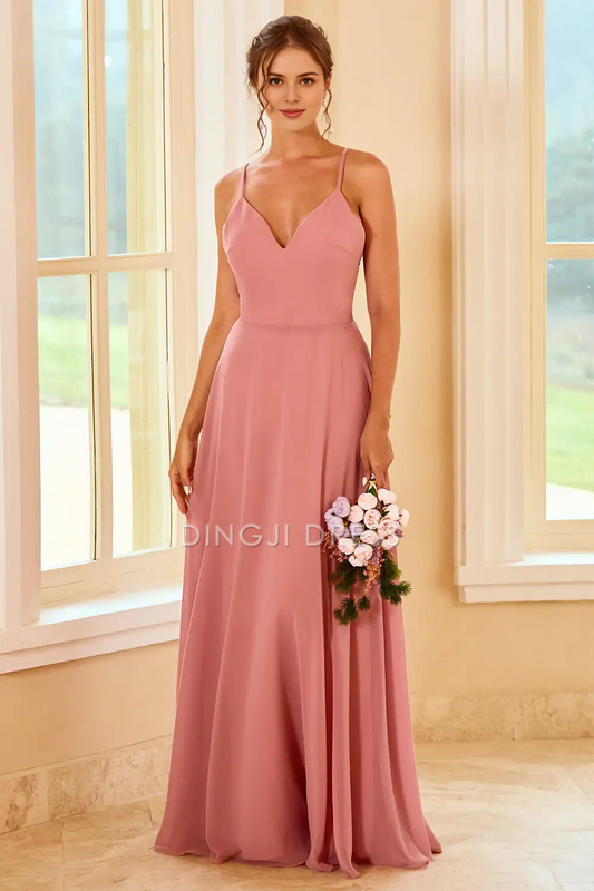 DingJiDress A Line V Neck Spaghetti Strap Lace up Backless Elegant Party Dress Hot Sale Prom Dress