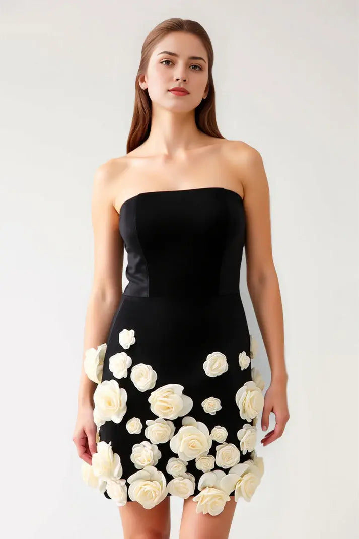 DingJiDress Exquisite Sheath Strapless Intricate 3D Flowers Romantic Cocktail Dress New Hot Sale Homecoming Dress