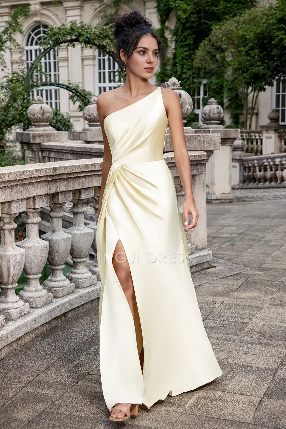 DingJiDress Fashion Sheath One Shoulder Pleated Side Fork Elegant Party Dress Hot Sale Prom Dress