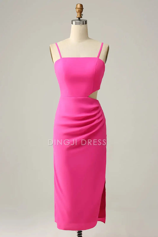 DingJiDress Formal Wear Dresses Sheath/Column Spaghetti Strap Pleated Keyhole Side Fork Elegant Simple Party Dress Hot Sale Prom Dress