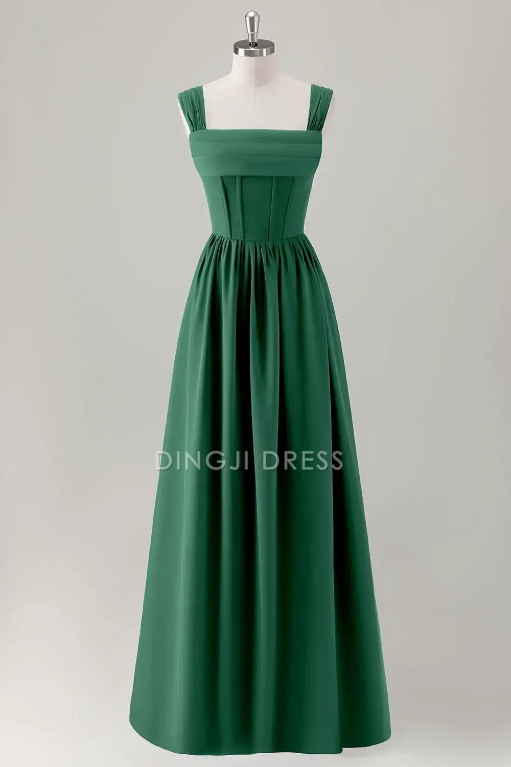 DingJiDress Hot Sale Prom Dress A-Line Square Neck Pleated Corset Lace Up Back Elegant Long Formal Dresses