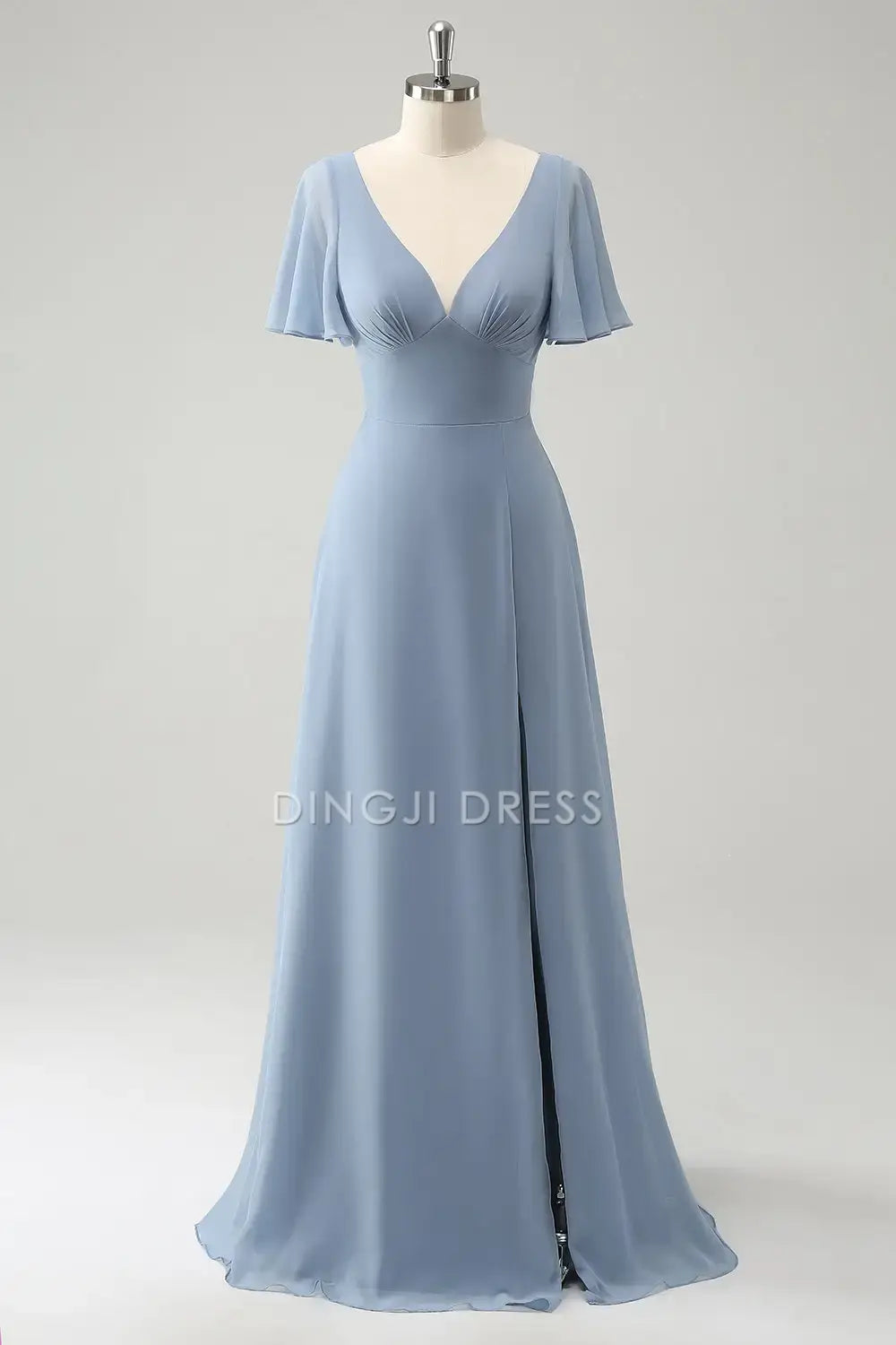 DingJiDress Hot Sale Prom Dress A Line V-Neck Flutter Sleeves Side Fork Hollow Out Back Elegant Long Formal Dresses