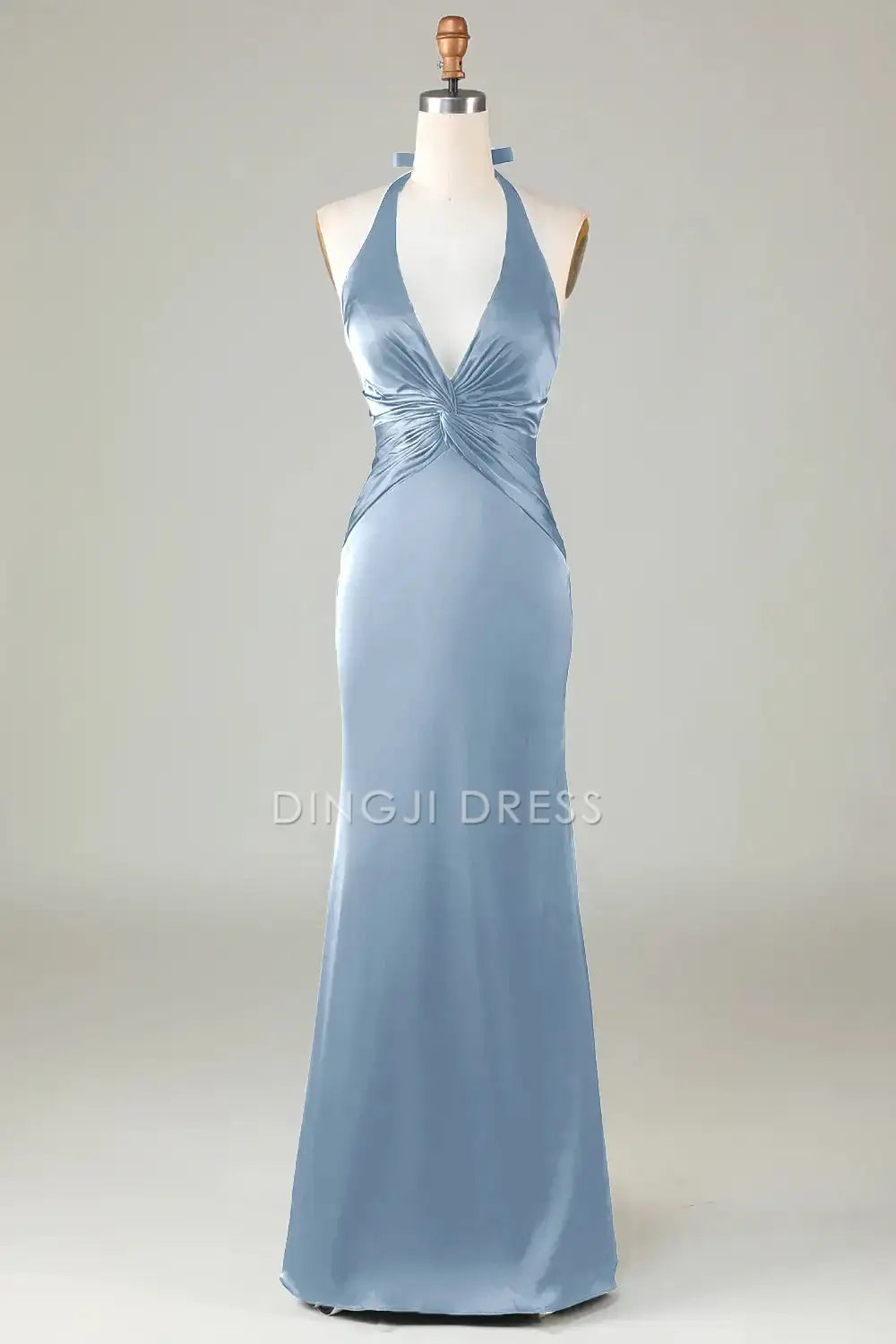 DingJiDress Hot Sale Prom Dress Mermaid Halter Deep V Neck Pleated Backless Elegant Long Formal Dresses