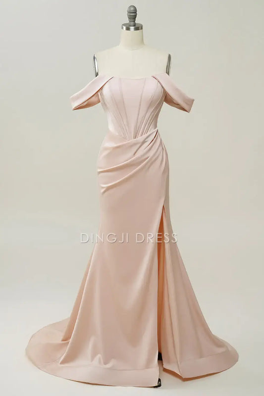DingJiDress Hot Sale Prom Dress Mermaid Off-The-Shoulder Pleated Side Fork Elegant Long Formal Dresses