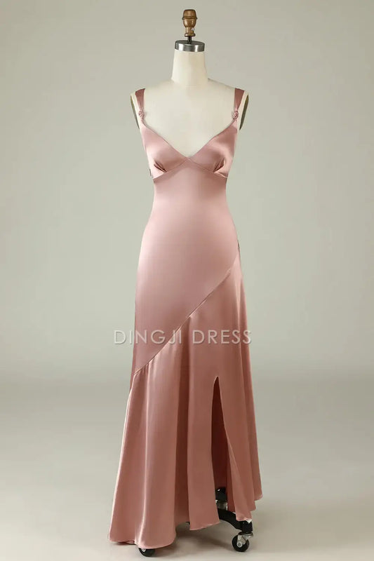 DingJiDress Hot Sale Prom Dress Sheath Deep V Neck Ruched Asymmetrical Backless With Slit Fashion Formal Dresses