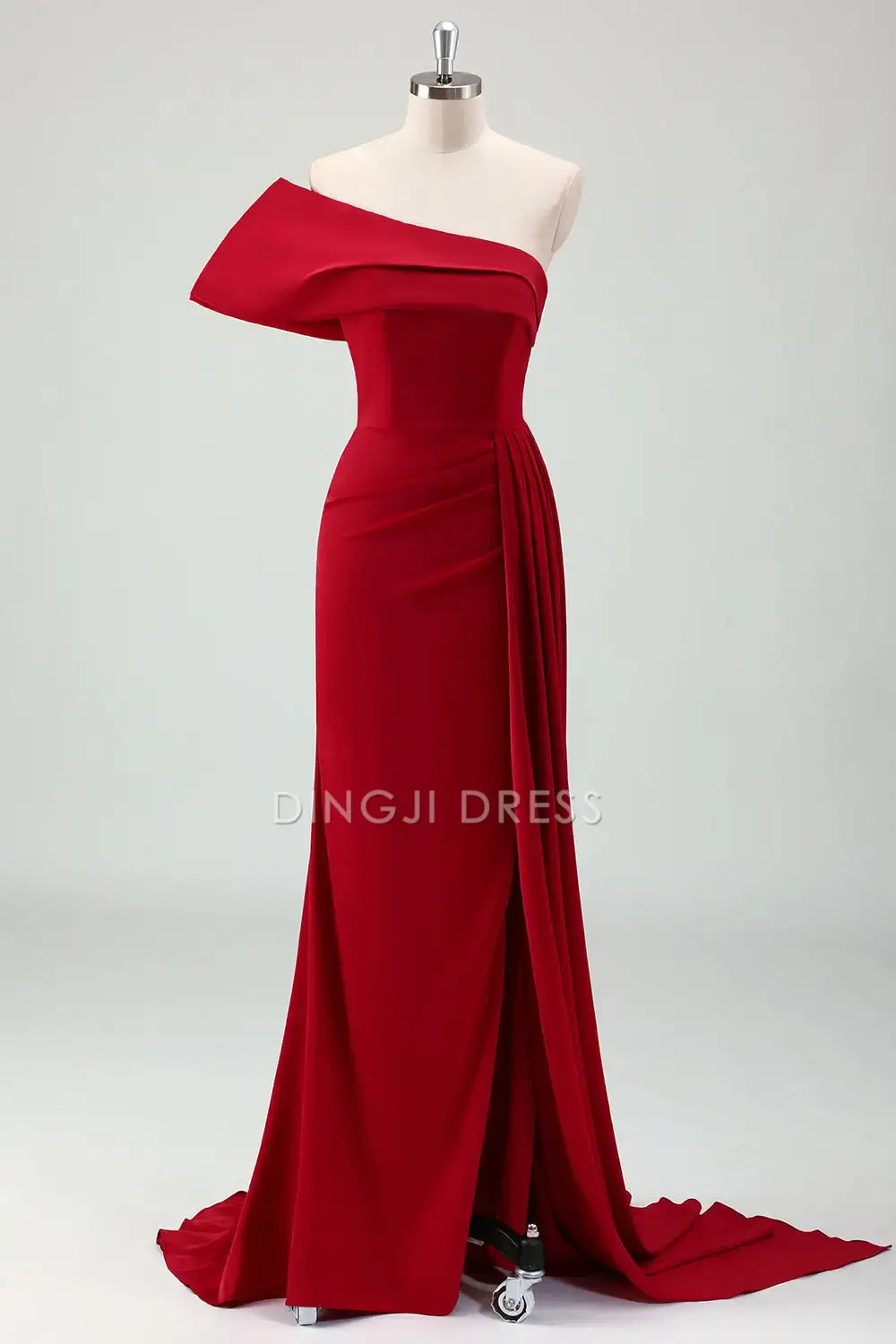 DingJiDress Hot Sale Prom Dress Sheath One Shoulder Pleated Side Fork Sweep Train Exquisite Formal Dresses
