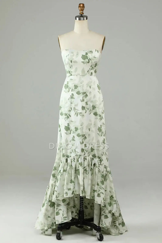 DingJiDress Hot Sale Prom Dress Sheath Strapless Asymmetrical Printed Retro Long Formal Dresses