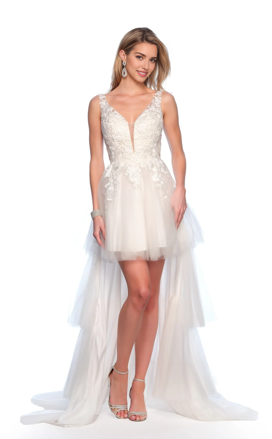 DingJiDress Hot Sale Wedding Dress Gorgeous A Line V-neckline Short Dress With Layering Floor-Length Fashion Unique Formal Wear Dresses