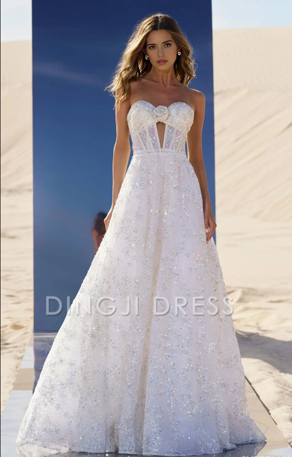 DingJiDress Hot Sale Wedding Dress Luxurious Sequin A Line Off-shoulder Sweetheart Backless Sparkle Formal Wear Dresses