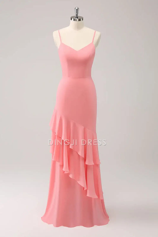 DingJiDress Mermaid Spaghetti Strap V Neck Layering Ruched Elegant Party Dress Hot Sale Prom Dress