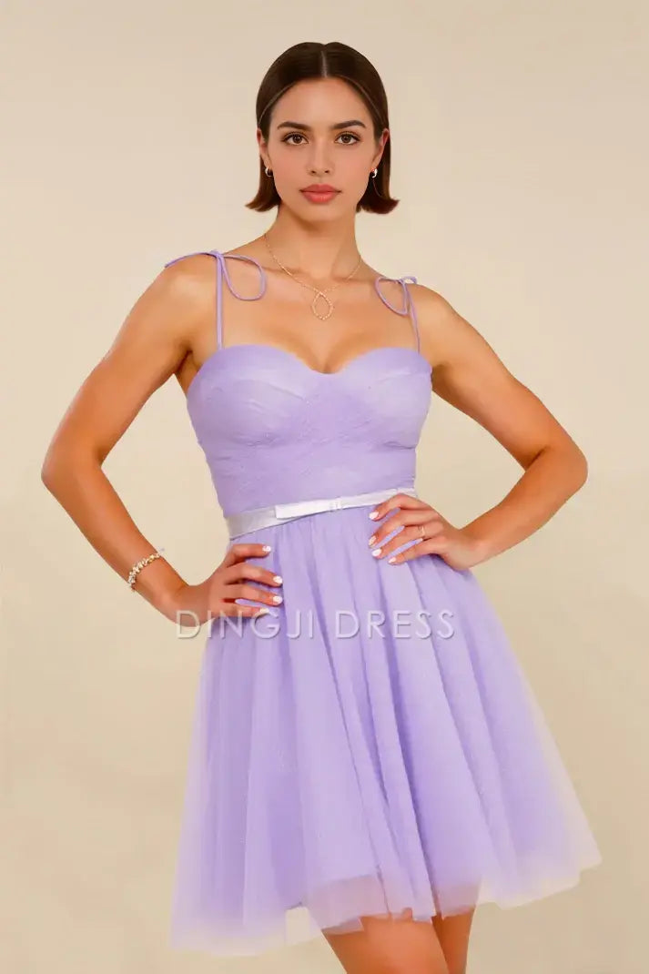 DingJiDress Mini Dress A-Line Spaghetti Straps Sweetheart Neckline Ribbon Ruched Cute Dress New Hot Sale Homecoming Dress