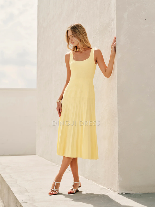 DingJiDress Party Dress Fashion A Line Square Neck Sleeveless Pleated Backless Elegant Simple Hot Sale Prom Dress