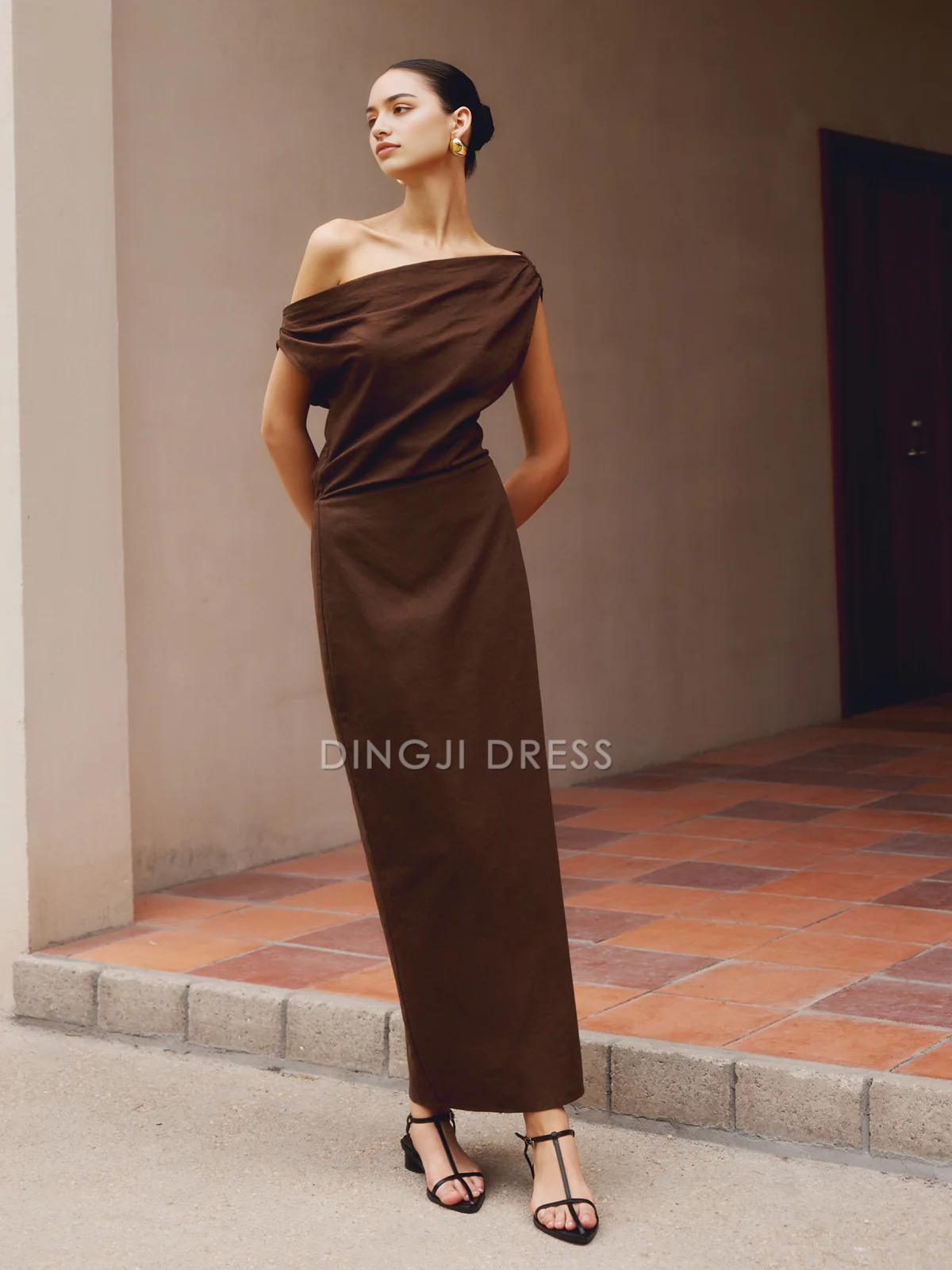 DingJiDress Party Dress Sheath/Column Asymmetrical Neck Sleeveless Pleated Elegant Dress Hot Sale Prom Dress