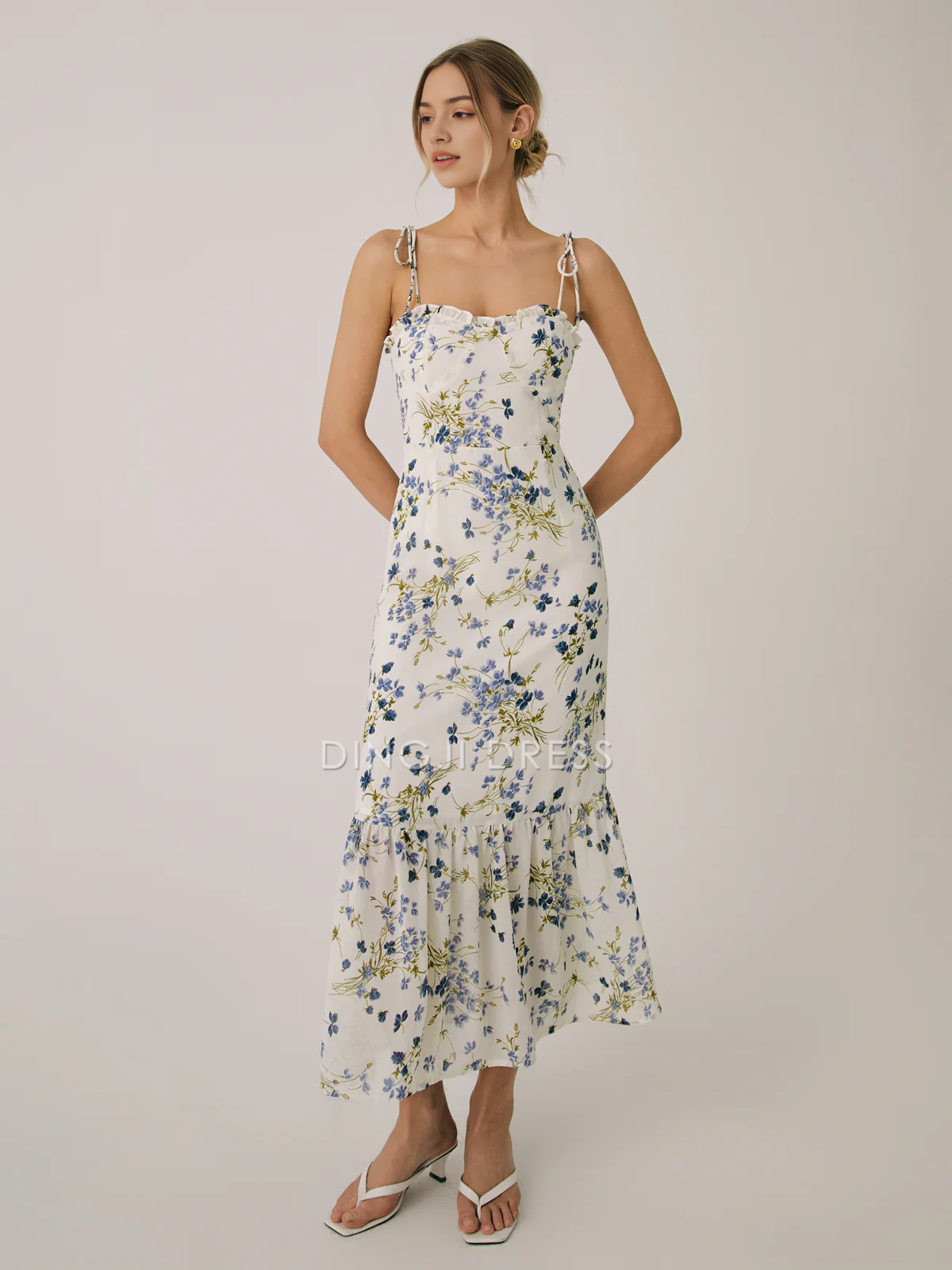 DingJiDress Party Dress Sheath Spaghetti Strap Sweetheart Neckline Ruffle Floral Print Retro Long Dress Hot Sale Prom Dress