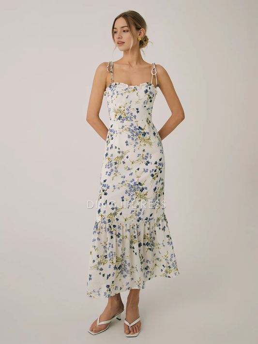 DingJiDress Party Dress Sheath Spaghetti Strap Sweetheart Neckline Ruffle Floral Print Retro Long Dress Hot Sale Prom Dress