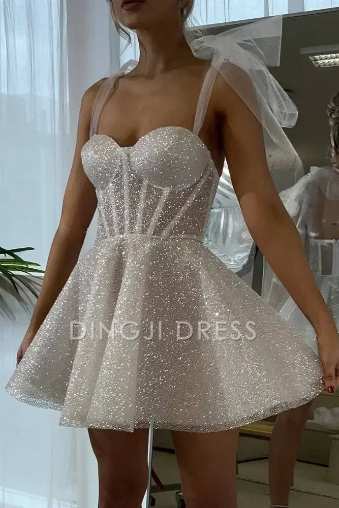 DingJiDress Short Dress A-Line Sweetheart Neckline Tie Shoulder Spraying Backless Sparkle Hot Sale Homecoming Dress
