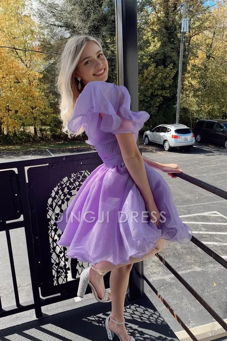 DingJiDress Short Dress Elegant A Line One Shoulder Flutter Sleeves Ruffle Tulle Fashion Hot Sale Homecoming Dress