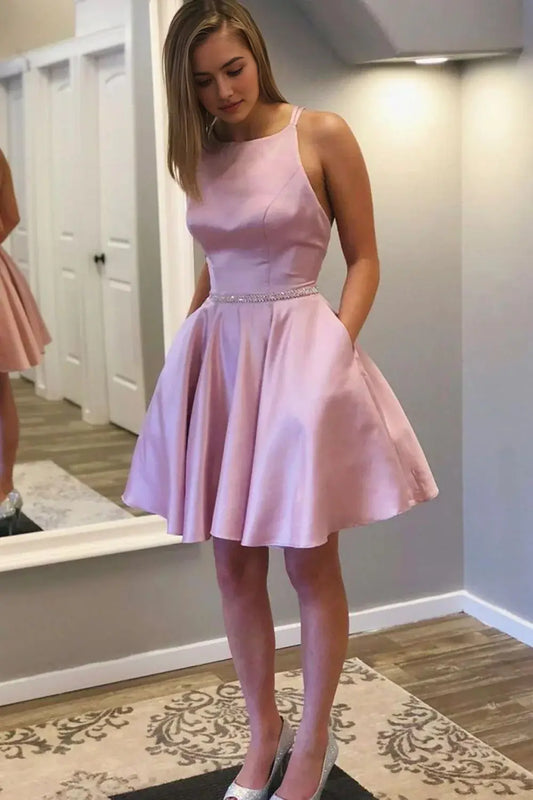 DingJiDress Short Evening Dress Fashion A-Line Round Neck Spaghetti Straps Beadwork Elegant Cocktail Dress Hot Sale Homecoming Dress