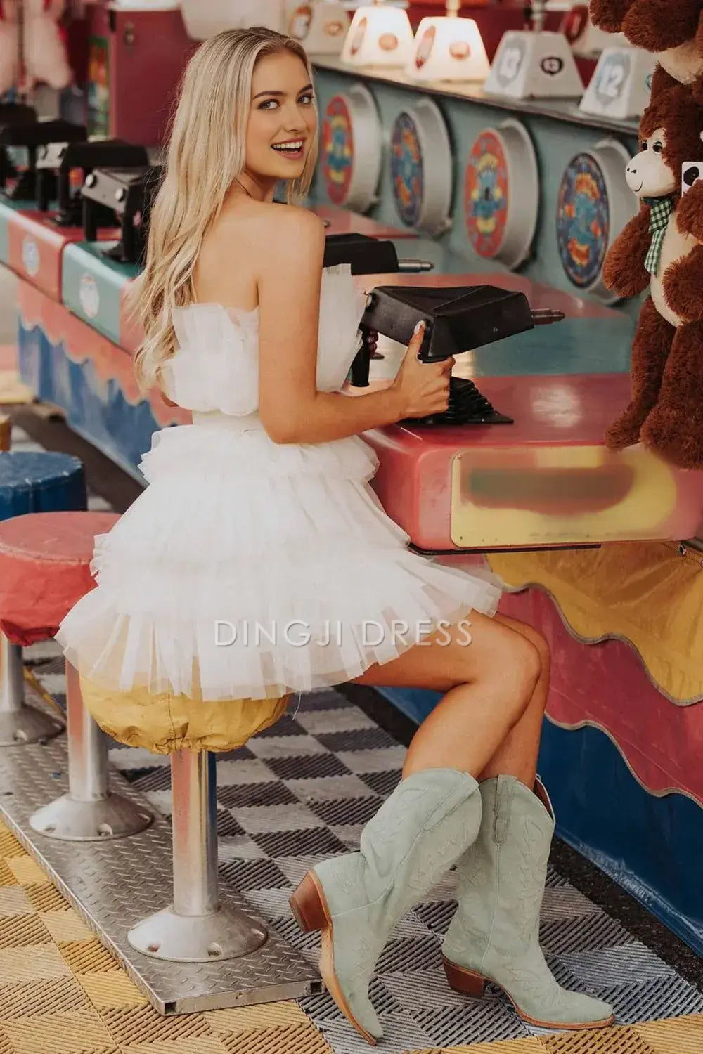 DingJiDress Short Evening Dress Unique A Line Strapless Pleated Layering Ruched Fashion Cocktail Dress Hot Sale Homecoming Dress