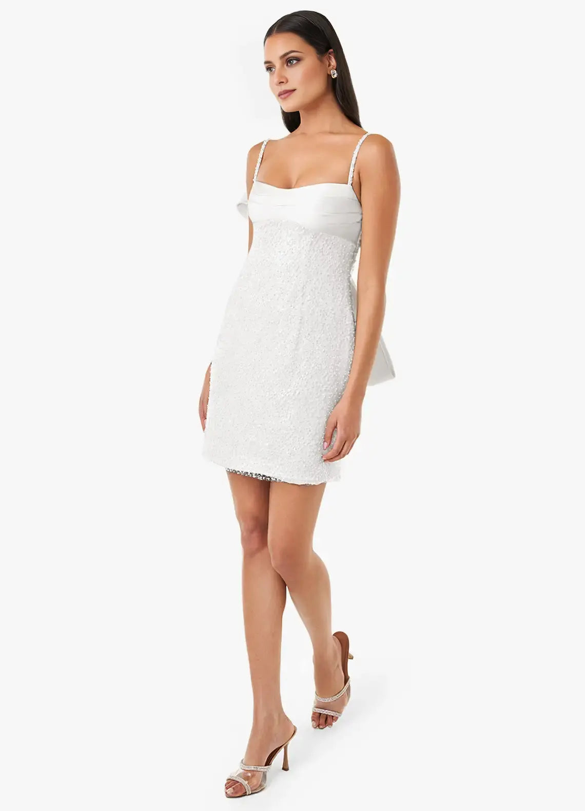 DingJiDress Short Prom Dress Sequin Sheath Draped Sweetheart Neckline Spaghetti Strap Back Bow Cute Sparkle Hot Sale Homecoming Dress